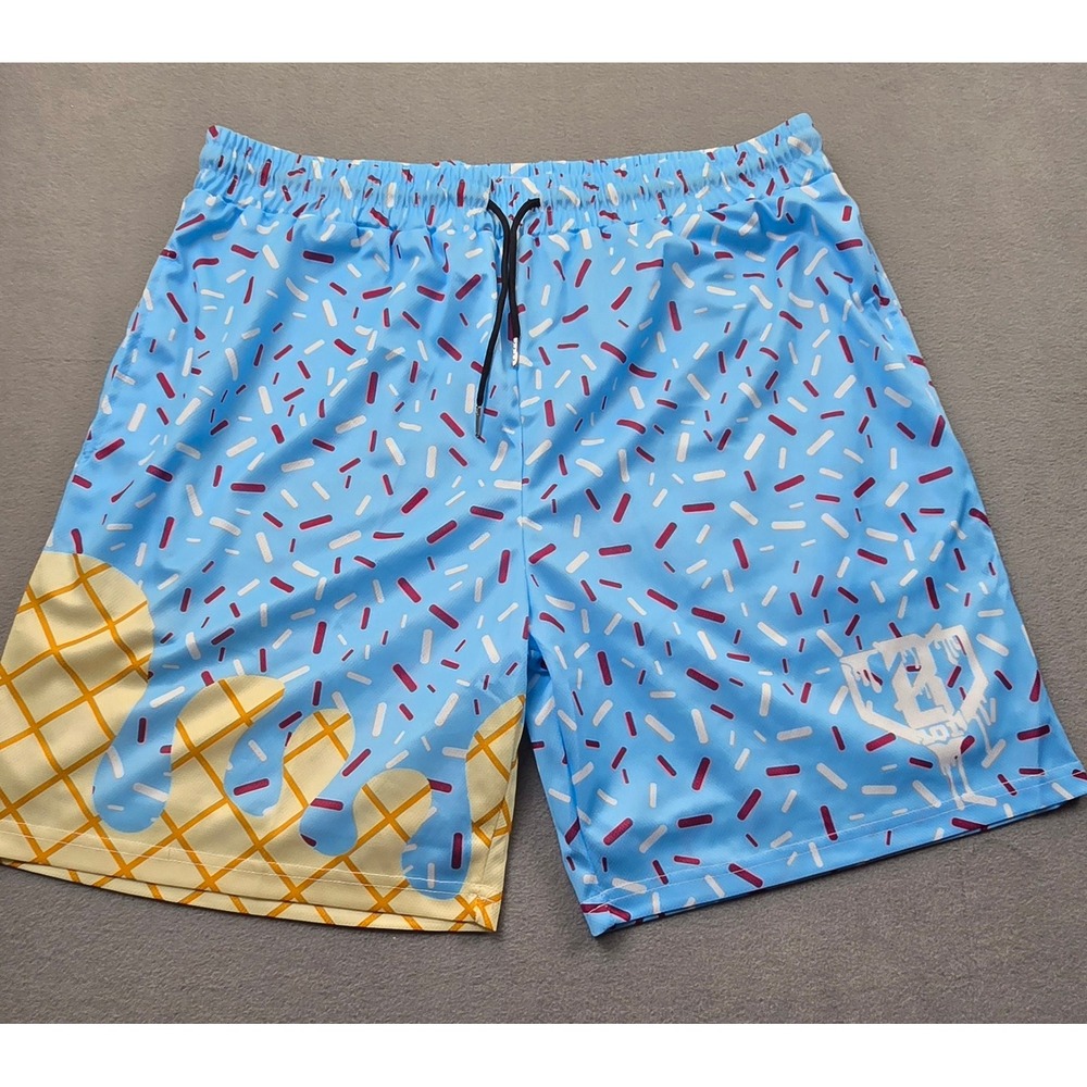 Blue Ice Cream Sprinkle Swim Trunks Mens XL Mesh Lined Board Shorts Novelty